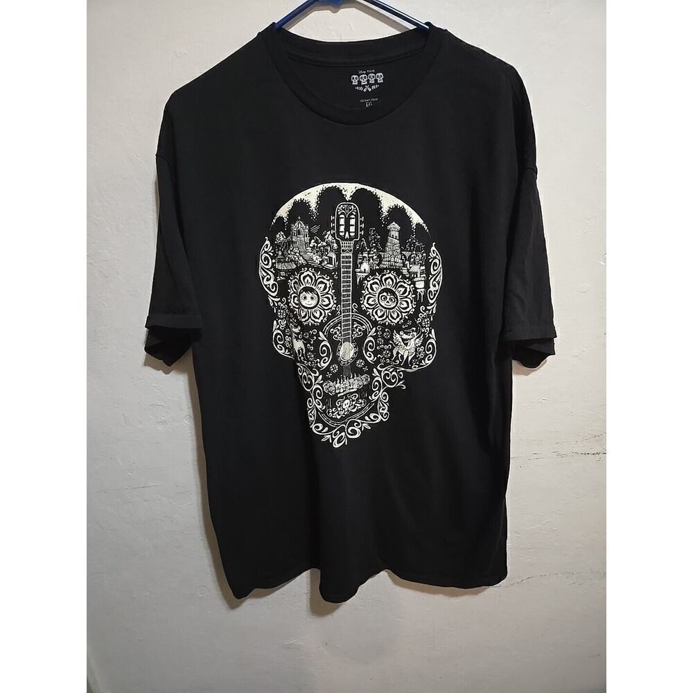 Disney Coco Skull Mono Pattern Cotton Boyfriend T-Shirt Black